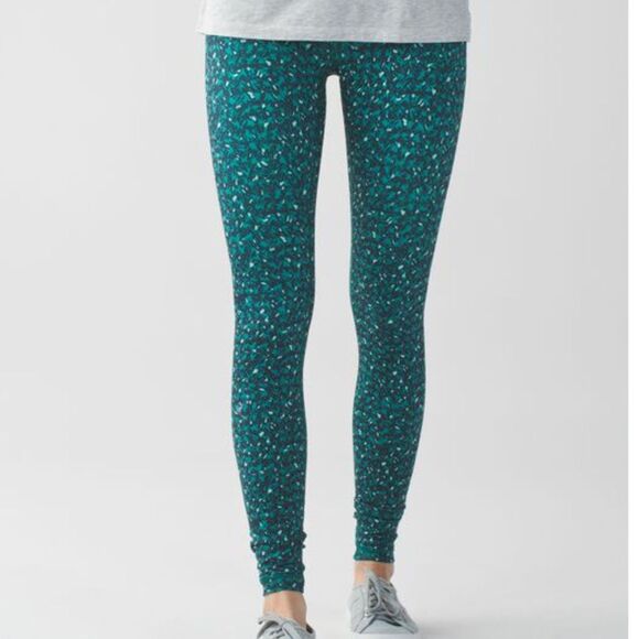 Lululemon Wunder Under Leggings (High Rise), High-rise green patterned, size 8 - Picture 1 of 7